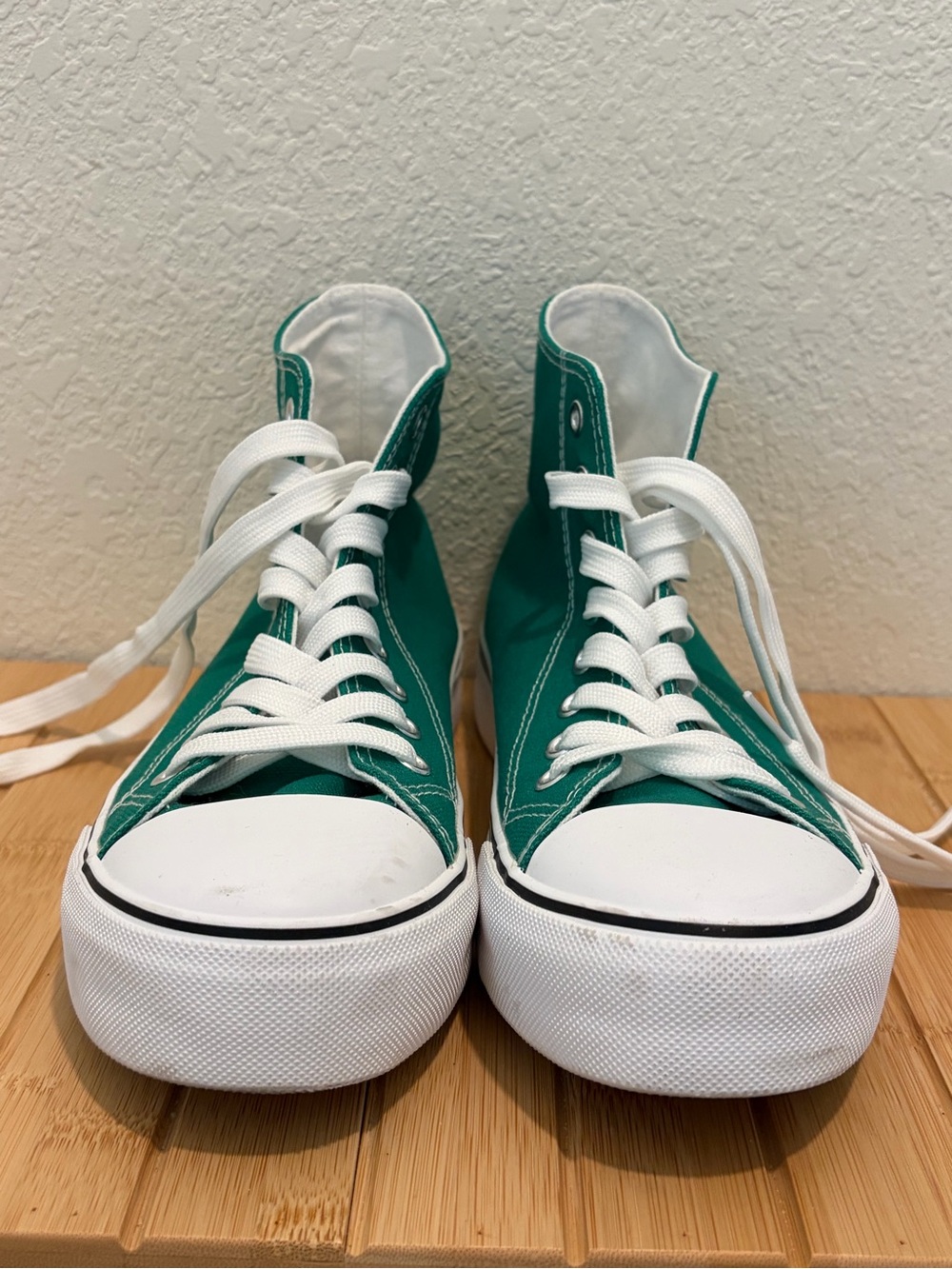 Green High-Top Canvas Sneakers with White Soles